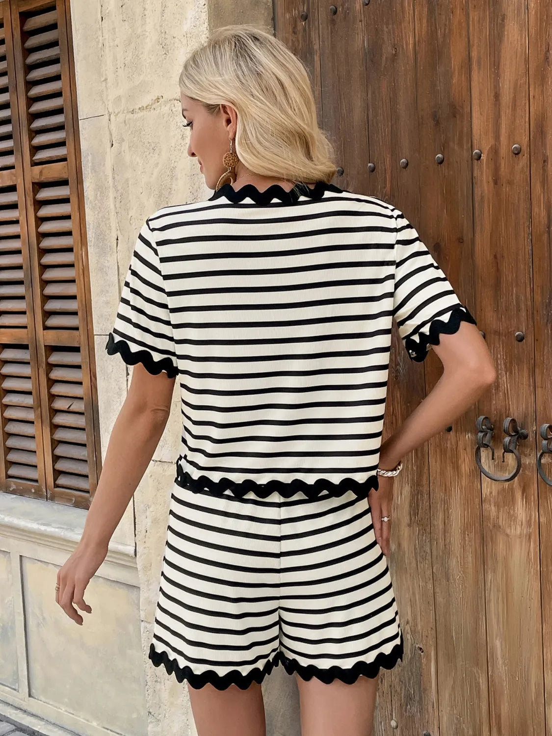 Parisian Chic Striped Lace-Up Short Set Short Sets JT's Designer Fashion