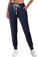Navy Blue Drawstring Waist Pocketed Joggers Pants & Culotte JT's Designer Fashion
