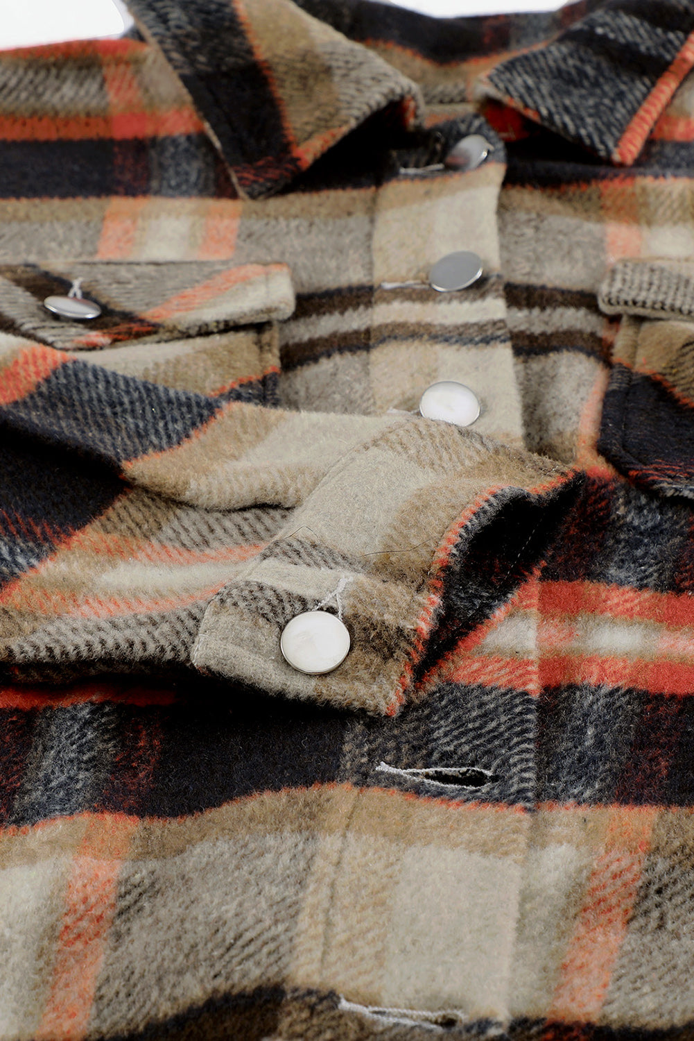 Khaki Geometric Plaid Print Pocketed Shacket Plaid Shackets JT's Designer Fashion