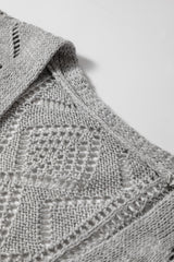 Gray Hollow-out Openwork Knit Cardigan Cardigans JT's Designer Fashion