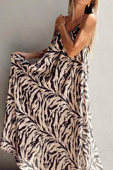 Black Abstract Print Open Back Boho Loose Long Sundress Maxi Dresses JT's Designer Fashion