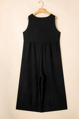 Black Plus Size Sleeveless Button Front Loose Jumpsuit Plus Size Bottoms JT's Designer Fashion