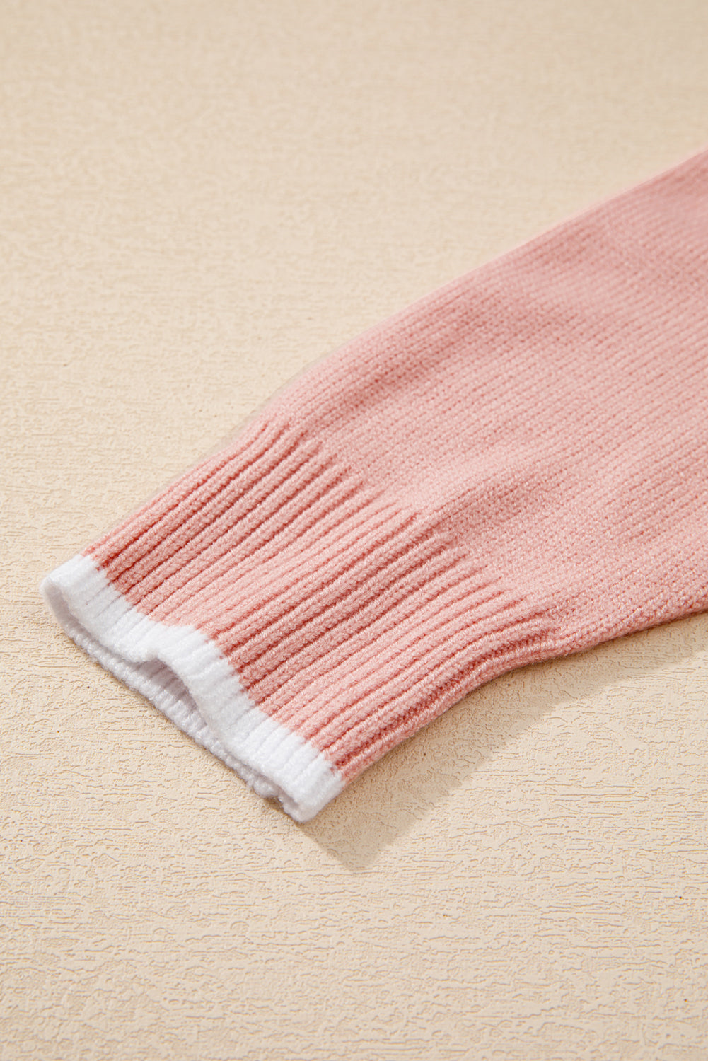 Light Pink Ruffled Bowknot Ribbed Trim Long Sleeve Sweater Sweaters JT's Designer Fashion