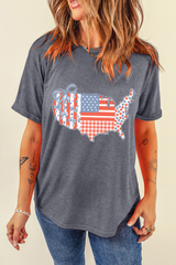 Gray American Flag Bow Map Graphic Tee Graphic Tees JT's Designer Fashion