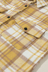 Yellow Plaid Flap Pocket Long Sleeve Shacket Plaid Shackets JT's Designer Fashion