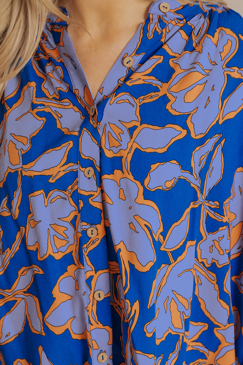 Blue Floral Print Batwing Sleeve Buttoned Loose Fit Shirt Blouses & Shirts JT's Designer Fashion