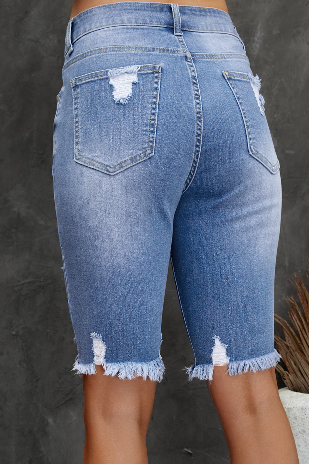 Sky Blue Ripped Tassel Bermuda Denim Shorts Denim Shorts JT's Designer Fashion