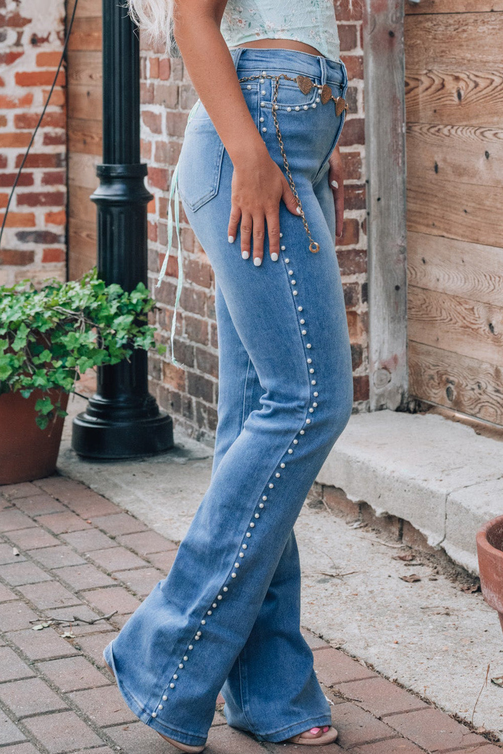 Dusk Blue Pearl Boot Cut Denim Jeans Jeans JT's Designer Fashion