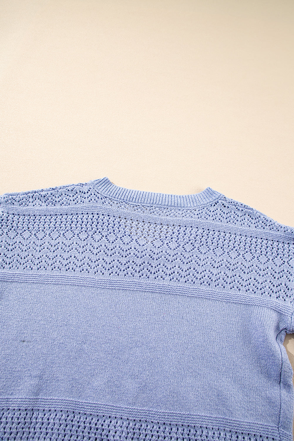 Sky Blue Eyelet Pattern Detail V Neck Drop Shoulder Sweater Sweaters JT's Designer Fashion