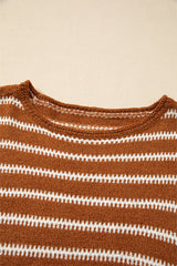 Brown Stripe Drop Shoulder Casual Sweater Sweaters JT's Designer Fashion