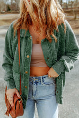 Green Vintage Washed Flap Pocket Button Shacket Jackets JT's Designer Fashion