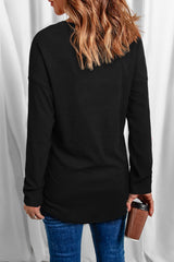 Black Solid Color V Neck Long Sleeve Knit Top Long Sleeve Tops JT's Designer Fashion