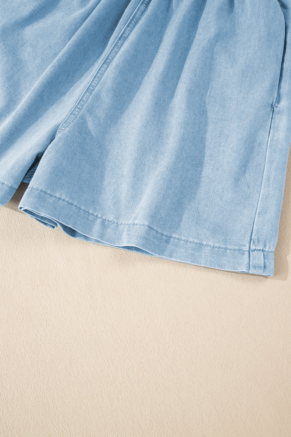 Beau Blue Spaghetti Strap Smocked Denim Romper Jumpsuits & Rompers JT's Designer Fashion