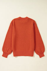 Orange Halloween Pumpkin Face Pattern Drop Shoulder Sweater Sweaters JT's Designer Fashion