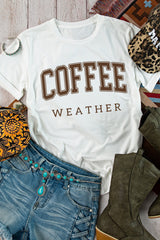 White COFFEE WEATHER Round Neck Graphic T Shirt Graphic Tees JT's Designer Fashion