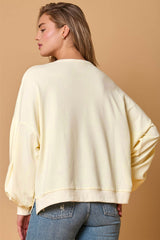 Beige Tinsel Flower Dropped Puff Sleeve Sweatshirt Sweatshirts & Hoodies JT's Designer Fashion