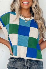 Dark Blue Check The Facts Color Block Sweater-Green Sweaters & Cardigans JT's Designer Fashion
