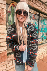 Black Aztec Printed Zip Up Collar Jacket Jackets JT's Designer Fashion