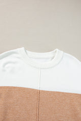 Straw Yellow Colorblock Ribbed Trim Round Neck Sweater Sweaters JT's Designer Fashion