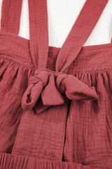 Red Clay Knotted Back Strap Cotton Bib Jumpsuit Jumpsuits & Rompers JT's Designer Fashion