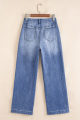 Beau Blue Tailored Center Seam Detail Straight Loose High Rise Jeans Jeans JT's Designer Fashion