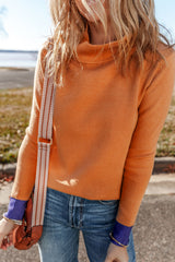 Straw Yellow Color Contrast Edge Mock Neck Slim Fit Sweater Sweaters JT's Designer Fashion