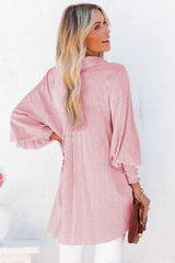 Red Stripe Smocked Cuffed Striped Boyfriend Shirt with Pocket Blouses & Shirts JT's Designer Fashion