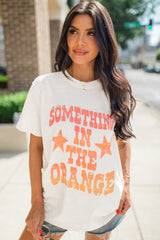 White SOMETHING IN THE ORANGE Graphic Crew Neck T Shirt Graphic Tees JT's Designer Fashion