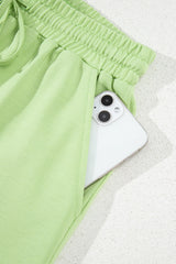 Meadow Mist Green Solid Loose V Neck Half Sleeve Tee and Shorts Short Sets JT's Designer Fashion