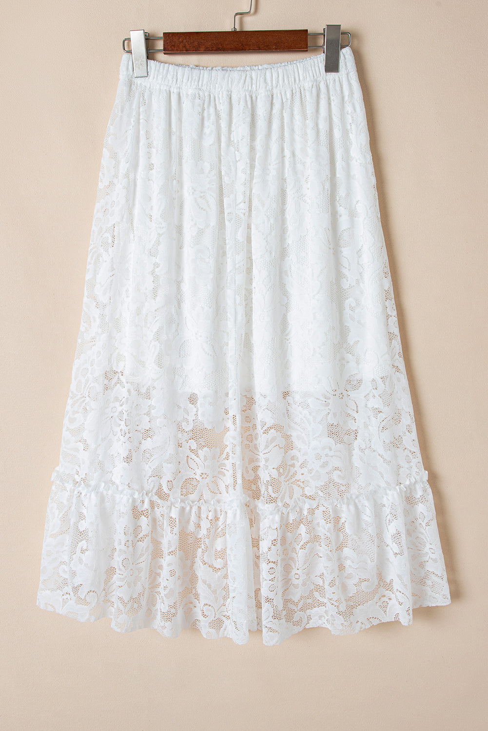 White Lace Ruffled High-low Hem Midi Skirt Skirts & Petticoat JT's Designer Fashion