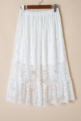 White Lace Ruffled High-low Hem Midi Skirt Skirts & Petticoat JT's Designer Fashion