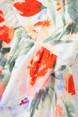 Pink Floral Double Ruffle Sleeve V Neck High Waist Mini Dress Floral Dresses JT's Designer Fashion