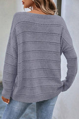 Light Grey Boat Neck Drop Shoulder Pointelle Knit Sweater Sweaters JT's Designer Fashion