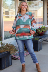 Multicolor Aztec Print Zipped Split Neck Hoodie Sweatshirts & Hoodies JT's Designer Fashion