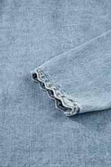 Myosotis Scallop Trim Collar Patched Pocket Button Up Denim Jacket Denim Jackets JT's Designer Fashion