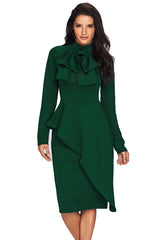 Jade Green Asymmetric Peplum Style Bow Dress Midi Dresses JT's Designer Fashion