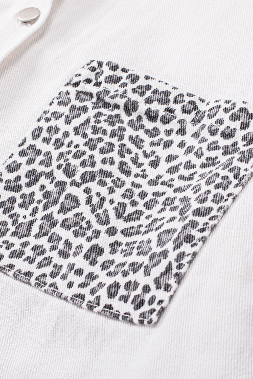 White Contrast Leopard Denim Jacket Denim Jackets JT's Designer Fashion