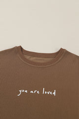 Khaki You Are Loved Print Corduroy Sweatshirt Sweatshirts & Hoodies JT's Designer Fashion