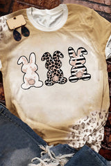Khaki Easter Bunny Leopard Bleached Print Graphic Tee Graphic Tees JT's Designer Fashion