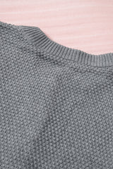 Gray Henley Pullover Drop Shoulder Sweater with Slits Sweaters & Cardigans JT's Designer Fashion
