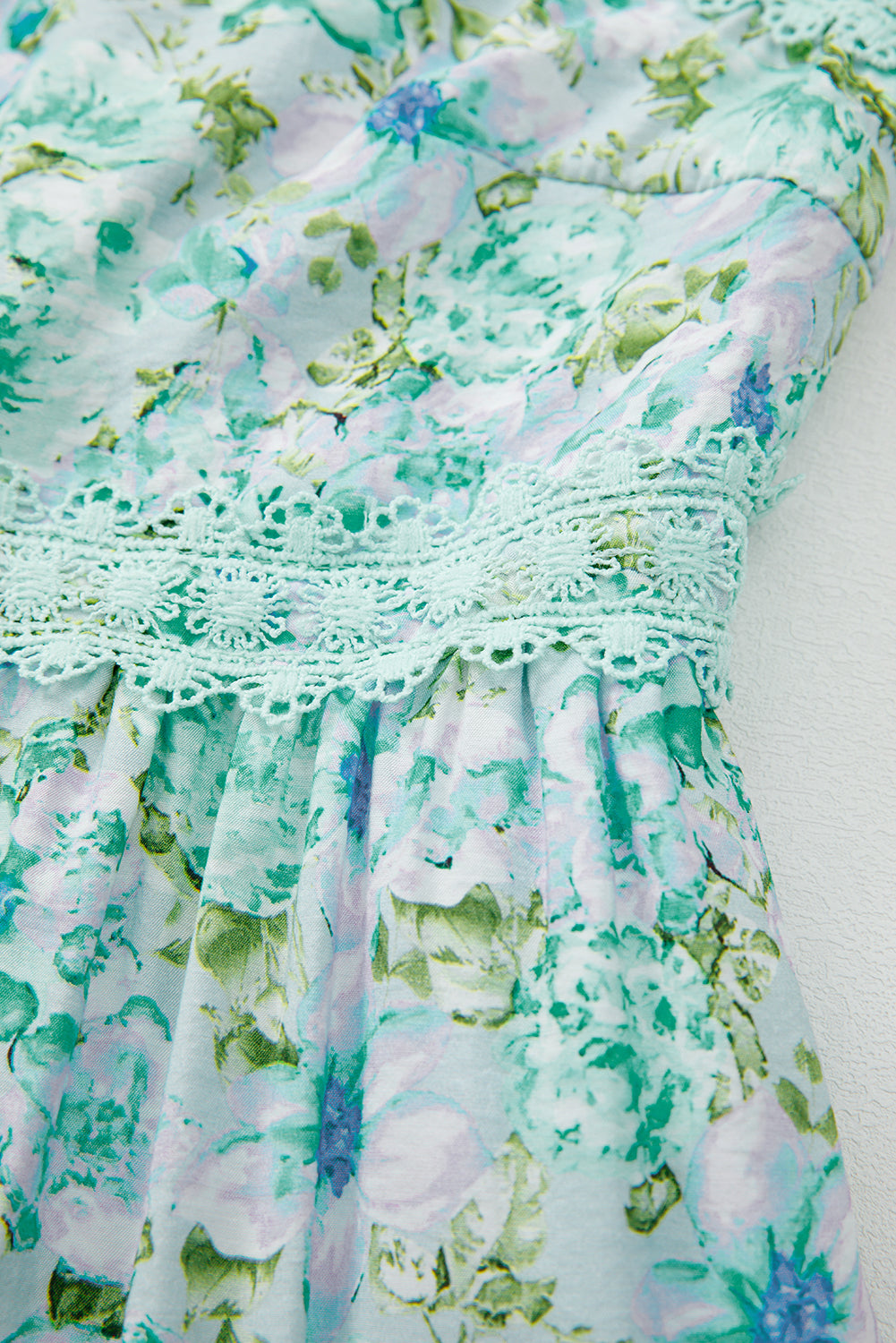 Green Floral Lace Tied Strap Empire Waist Maxi Dress Floral Dresses JT's Designer Fashion