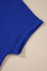 Sky Blue Jacquard Textured Buttoned Tee and Shorts Set Short Sets JT's Designer Fashion