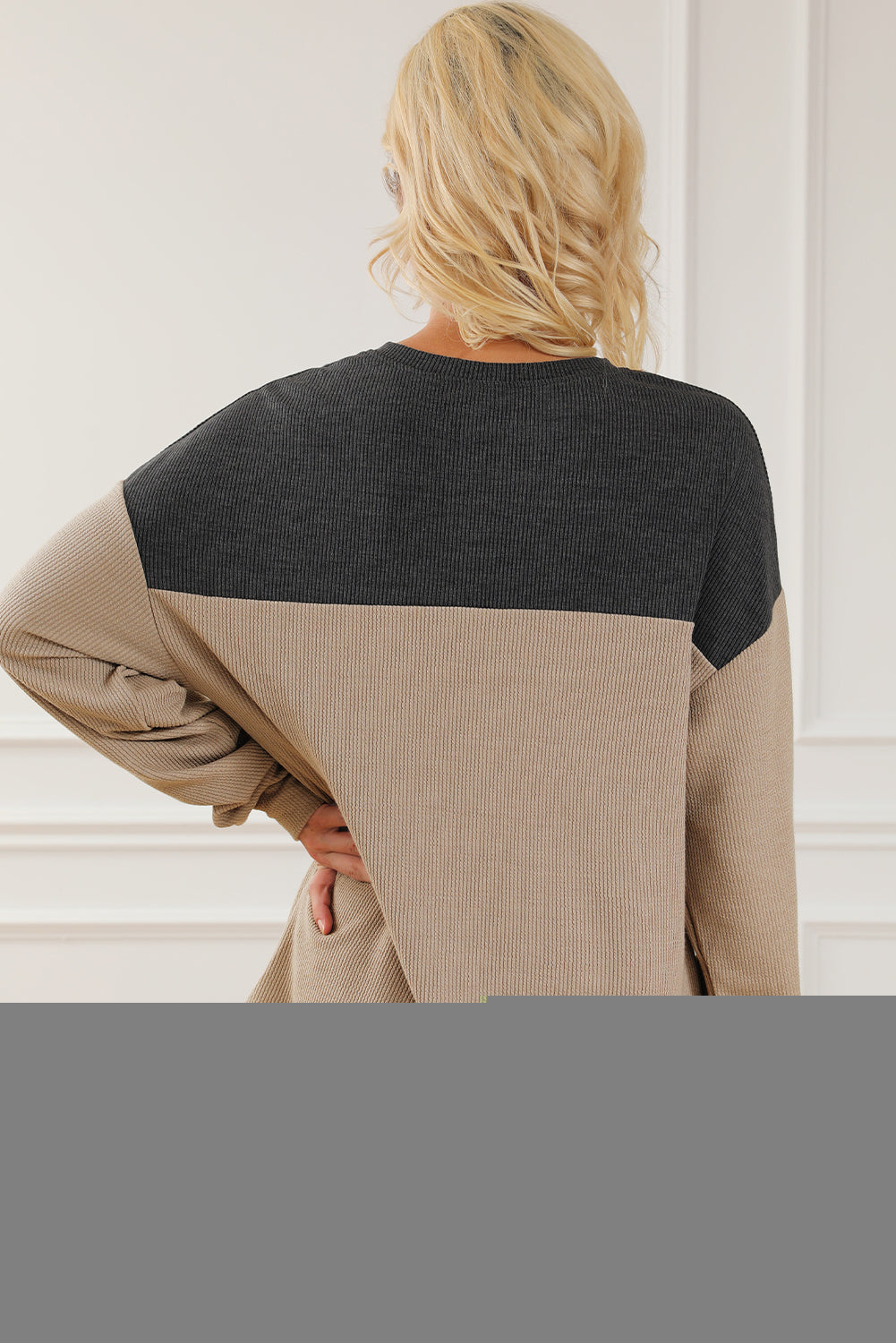 Carbon Grey Notched Neck Colorblock Corded Sweatshirt Sweatshirts & Hoodies JT's Designer Fashion