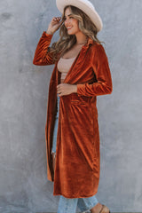 Brown Retro Velvet Long Sleeve Pocket Coat Coats JT's Designer Fashion