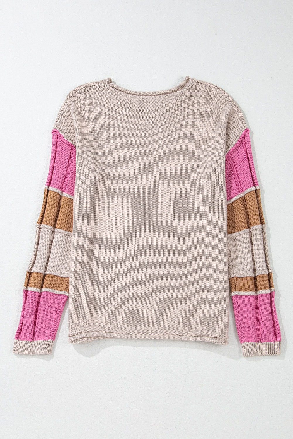 Simply Taupe Colorblock Exposed Seam Round Neck Sweater Sweaters JT's Designer Fashion
