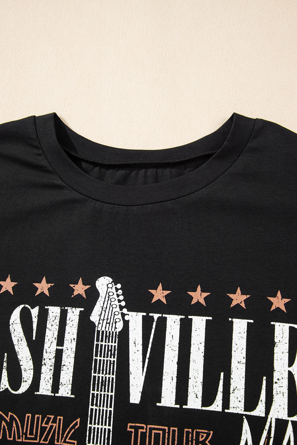 Black Nashville Guitar Print Crew Neck T Shirt Mini Dress T Shirt Dresses JT's Designer Fashion