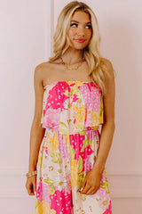 Multicolour Floral Print Ruffled High Waist Tube Top Loose Jumpsuit Jumpsuits & Rompers JT's Designer Fashion