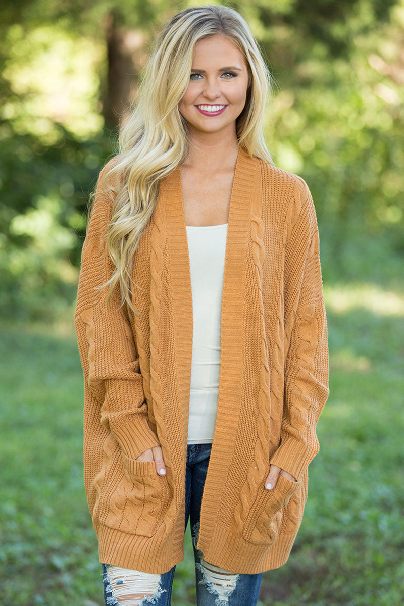 Mustard Knit Texture Long Cardigan Sweaters & Cardigans JT's Designer Fashion