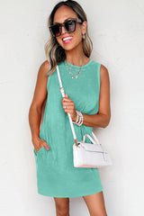 Sea Green Mineral Wash Tank Mini Dress with Pockets Mini Dresses JT's Designer Fashion