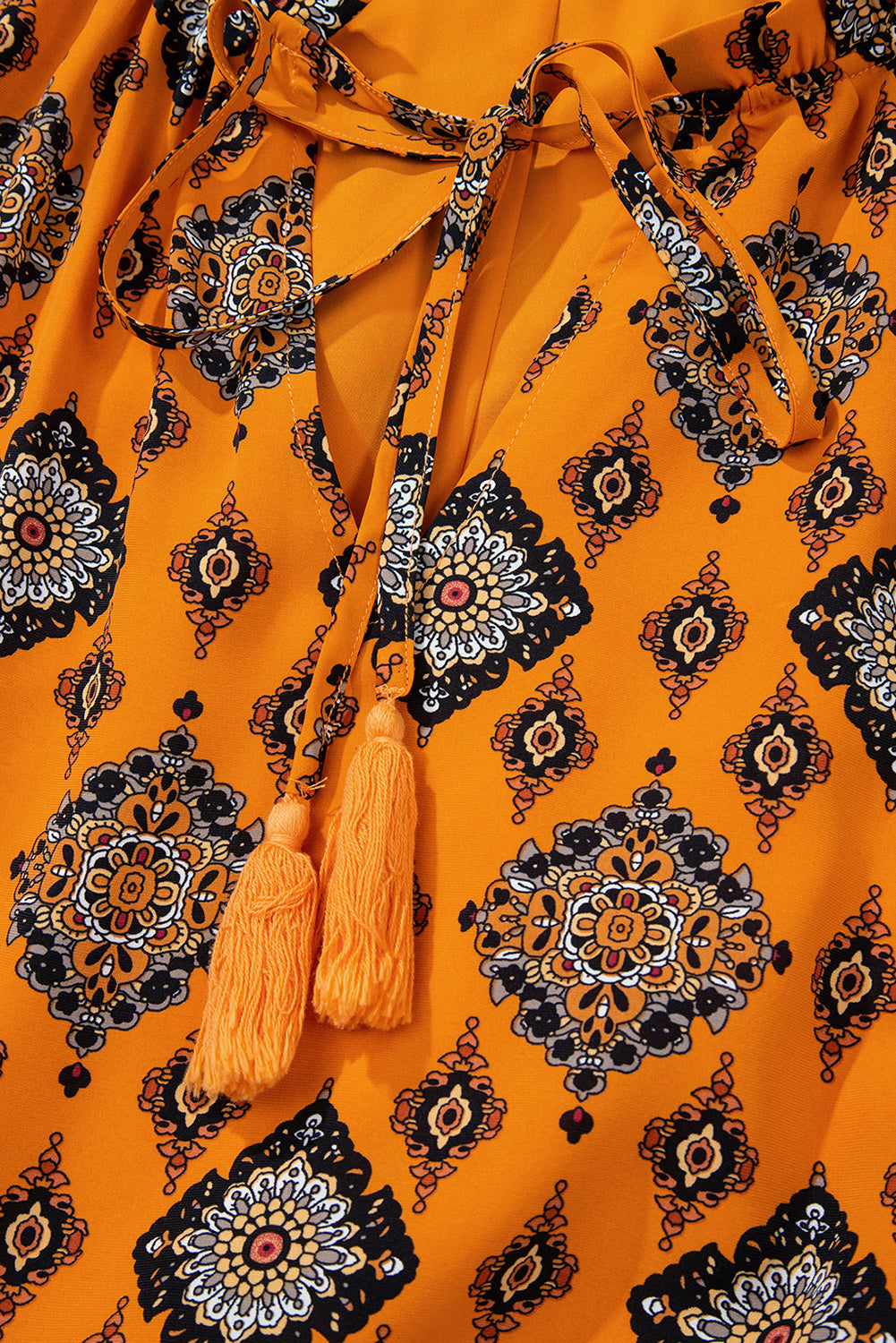 Orange Western Geometric Print Tiered Frilled Loose Fit Midi Dress Midi Dresses JT's Designer Fashion